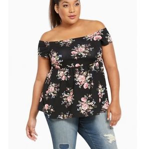 Torrid Floral Print Off Shoulder Babydoll Top Sz 1